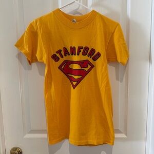 Vintage Stanford yellow crew neck t shirt with Superman logo